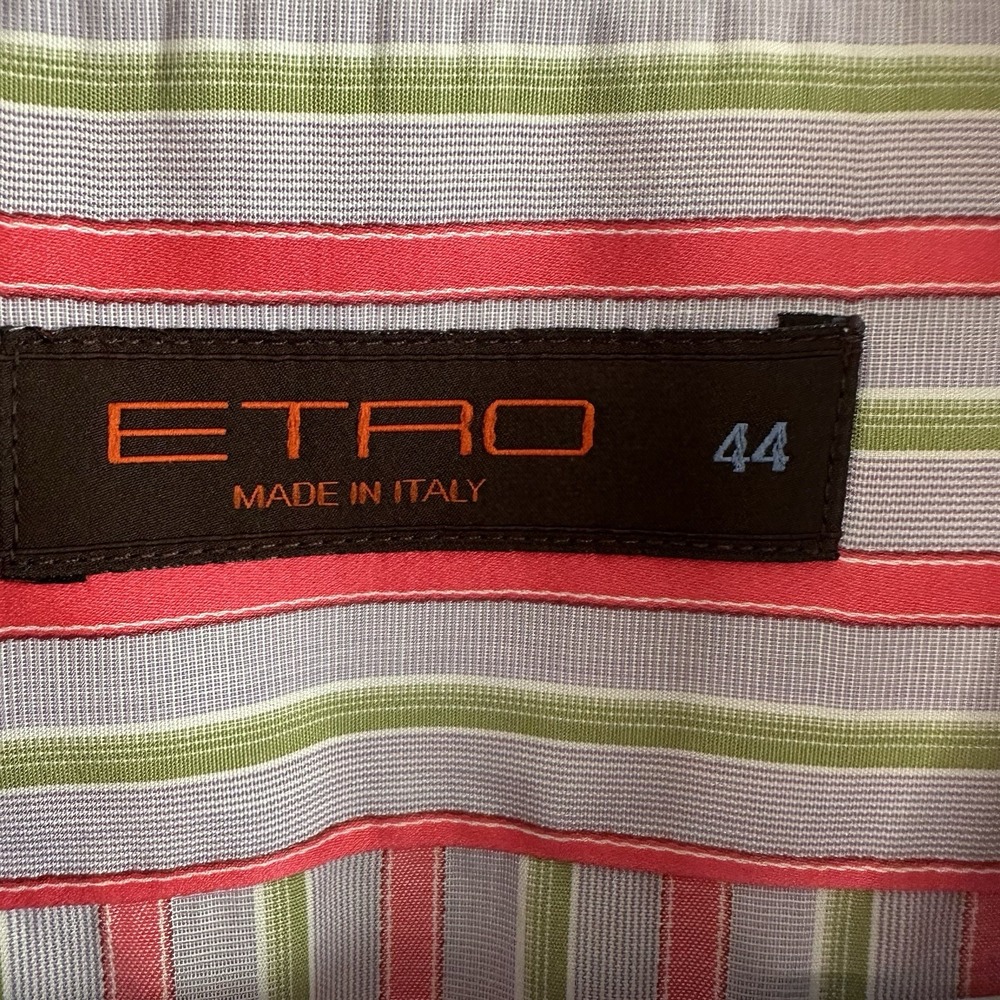 ETRO Mens Pink Green Striped Button Up Shirt IT 44 US XL Preppy Office Business - Picture 4 of 6